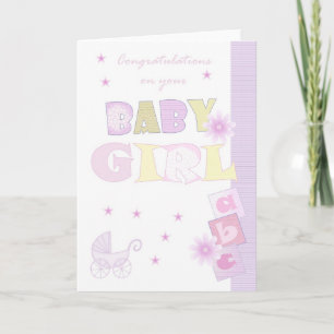 Gefeliciteerd baby meisje Kaart, nieuwe baby Kaart