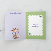 Gefeliciteerd baby meisje leuke giraffe paarse kaart (Binnen)