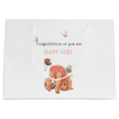 Gefeliciteerd Baby Meisje Roze Broekje Vlinders  Groot Cadeauzakje (Voorkant)