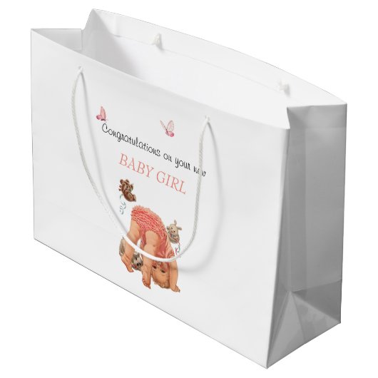 Gefeliciteerd Baby Meisje Roze Broekje Vlinders  Groot Cadeauzakje (Achterkant Gekanteld)