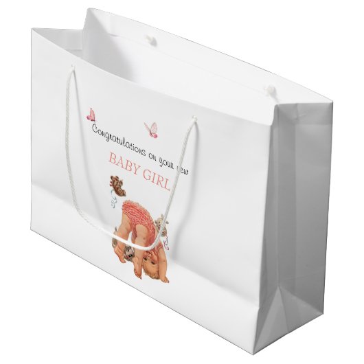 Gefeliciteerd Baby Meisje Roze Broekje Vlinders  Groot Cadeauzakje (Voorkant Gekanteld)