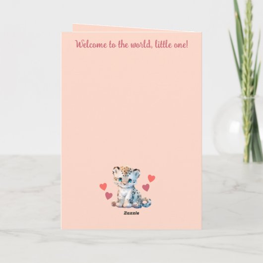 Gefeliciteerd baby meisje schattig luipaard roze kaart (Achterkant)