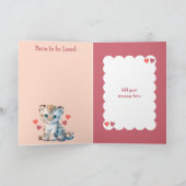 Gefeliciteerd baby meisje schattig luipaard roze kaart (Binnen)