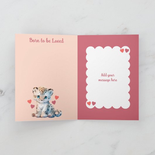Gefeliciteerd baby meisje schattig luipaard roze kaart (Binnen)
