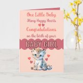 Gefeliciteerd baby meisje schattig luipaard roze kaart (Gele Bloem)