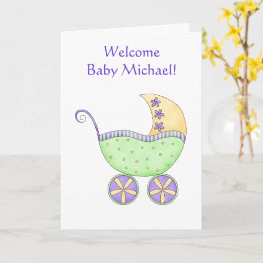 Gefeliciteerd Baby Naam Gepersonaliseerde Groene B Kaart (Gele Bloem)