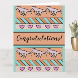 Gefeliciteerd Baby shower T-Rex hartpatroon Kaart