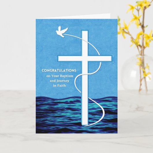 Gefeliciteerd, Baptism Dove en Cross in Water Kaart (Gele Bloem)
