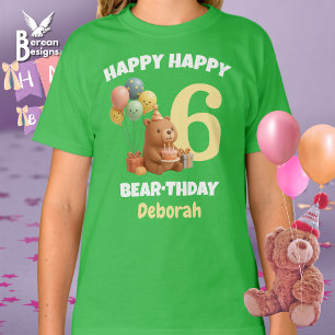 Gefeliciteerd BEARthday Aangepaste Teddybeer 6e ve T-shirt