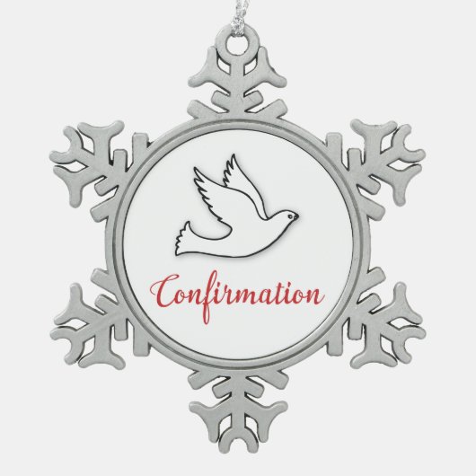 Gefeliciteerd, Bevestigingsdove met Gold, Red Tin Sneeuwvlok Ornament (Voorkant)