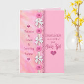Gefeliciteerd, Birth Baby Girl Buttonnen en Bows C Kaart (Gele Bloem)