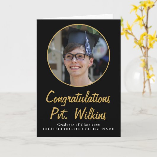 Gefeliciteerd Black Afstuderen Foto Afstuderen Kaart (Gele Bloem)