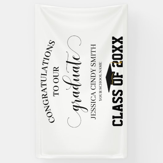 Gefeliciteerd, Black Afstuderen Graduation Party Spandoek (Verticaal)