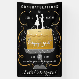 Gefeliciteerd, Black and Gold Engagement Party Spandoek