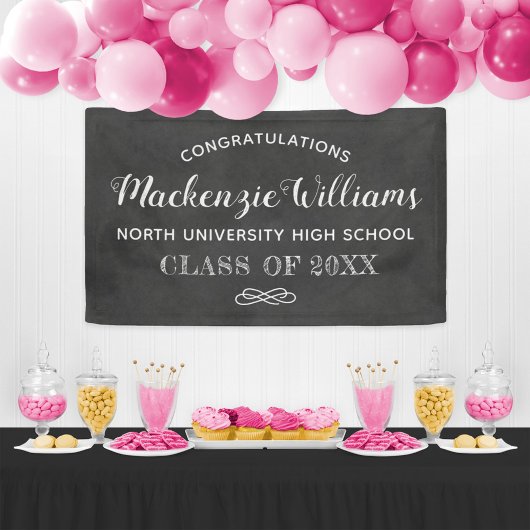 Gefeliciteerd Black Chalkboard Graduation Party Spandoek