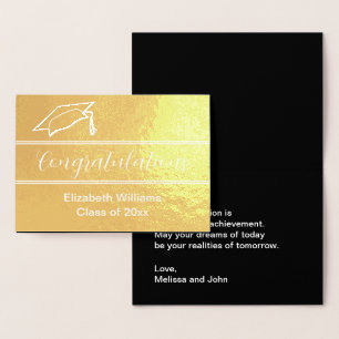 Gefeliciteerd, Black en Gold Elegant Afstuderen Folie Kaarten