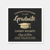 Gefeliciteerd, Black en Gold Elegant Afstuderen Servet (Voorkant)