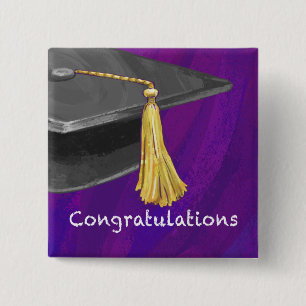 Gefeliciteerd, Black en Paars Vierkante Button 5,1 Cm