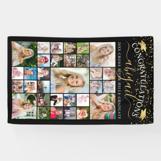Gefeliciteerd Black Gold 31 Photo Collage Script Spandoek (Horizontaal)