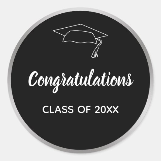 Gefeliciteerd Black Silver Elegant Class of 2025 Ronde Sticker (Voorkant)