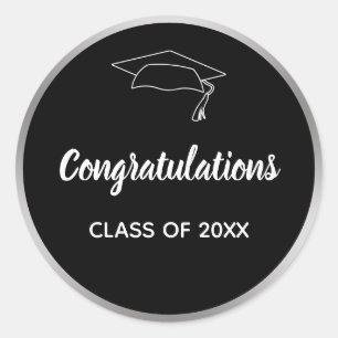 Gefeliciteerd Black Silver Elegant Class of 2025 Ronde Sticker