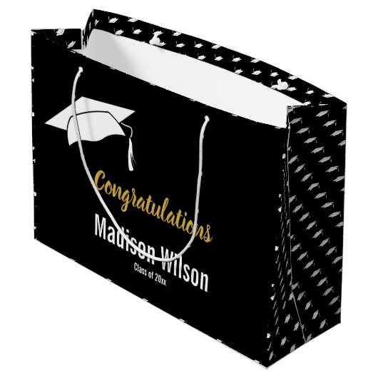 Gefeliciteerd, Black White en Faux Gold Afstuderen Groot Cadeauzakje (Achterkant Gekanteld)