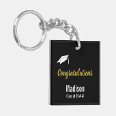 Gefeliciteerd, Black White en Gold Afstuderen Sleutelhanger (Voorkant Links)