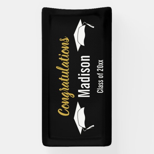 Gefeliciteerd, Black White en Gold Afstuderen Spandoek (Verticaal)