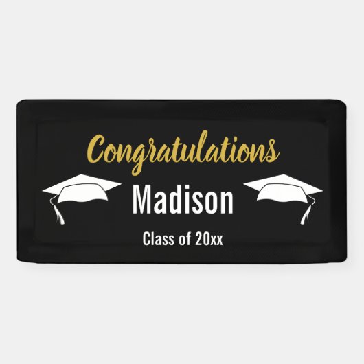 Gefeliciteerd, Black White en Gold Afstuderen Spandoek (Horizontaal)