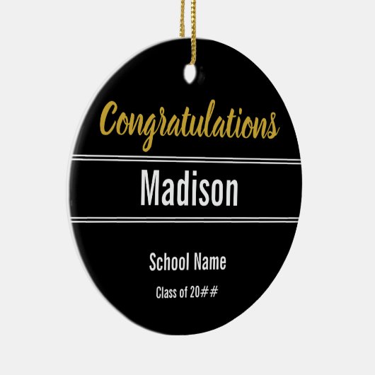 Gefeliciteerd, Black White en Gold voor Afstuderen Keramisch Ornament (Rechts)
