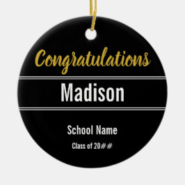 Gefeliciteerd, Black White en Gold voor Afstuderen Keramisch Ornament