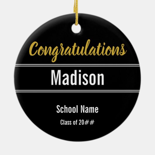 Gefeliciteerd, Black White en Gold voor Afstuderen Keramisch Ornament (Achterkant)