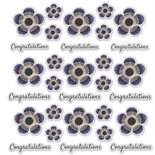 Gefeliciteerd Blauw en Goud Fractal Art Floral Sticker (Voorkant)