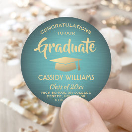 Gefeliciteerd Blauw en Goud Trendige Afstuderen Ronde Sticker