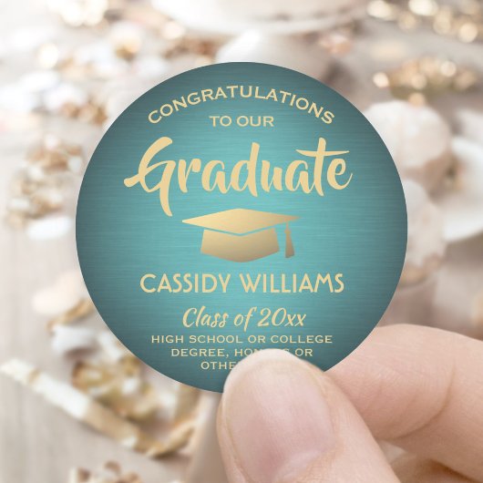 Gefeliciteerd Blauw en Goud Trendige Afstuderen Ronde Sticker