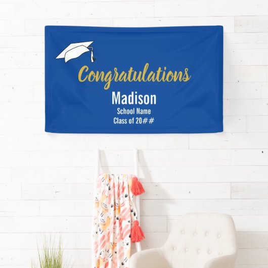 Gefeliciteerd Blauw en Wit Afstuderen Naam Spandoek (Insitu)