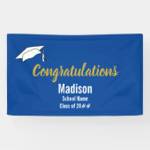 Gefeliciteerd Blauw en Wit Afstuderen Naam Spandoek (Horizontaal)
