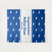 Gefeliciteerd Blauw en Wit Naam Afstuderen Wandkleed (Voorkant (horizontaal))