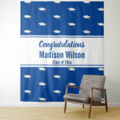 Gefeliciteerd Blauw en Wit Naam Afstuderen Wandkleed (In situ)