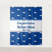 Gefeliciteerd Blauw en Wit Naam Afstuderen Wandkleed (Voorkant)
