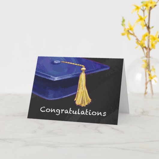 Gefeliciteerd Blauw en Zwart Kaart (Gele Bloem)