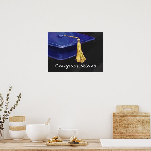 Gefeliciteerd Blauw en Zwart Poster (Keuken)