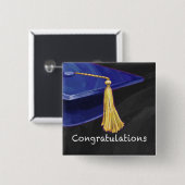 Gefeliciteerd Blauw en Zwart Vierkante Button 5,1 Cm (Voorkant /achterkant)