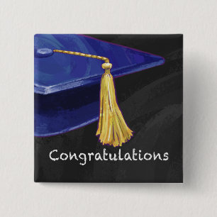 Gefeliciteerd Blauw en Zwart Vierkante Button 5,1 Cm