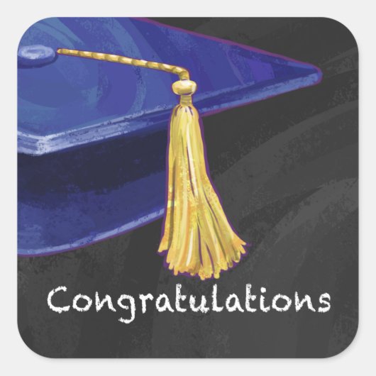 Gefeliciteerd Blauw en Zwart Vierkante Sticker (Voorkant)