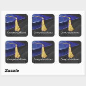 Gefeliciteerd Blauw en Zwart Vierkante Sticker (Vel)