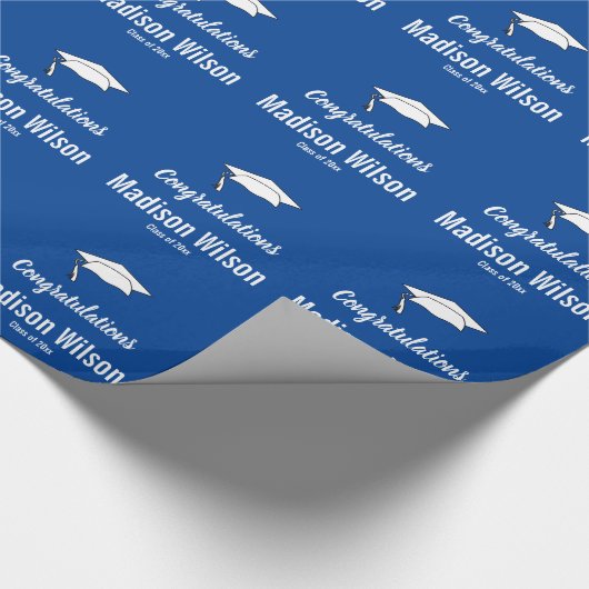 Gefeliciteerd Blauw Wit Afstudeerder Naam Afstuder Cadeaupapier (Hoek)