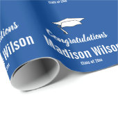 Gefeliciteerd Blauw Wit Afstudeerder Naam Afstuder Cadeaupapier (Rol Hoek)