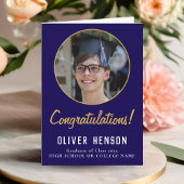 Gefeliciteerd Blauwe Afgestudeerde Foto Afstuderen Kaart