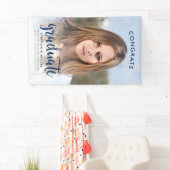 Gefeliciteerd Blauwe Script Foto Afstuderen Spandoek (Insitu)